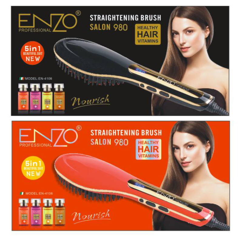 ENZO LCD Hair Straightener Comb Electric Brush Ceramic EN 4106