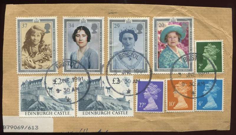 Great Britain - 10 stamps on piece