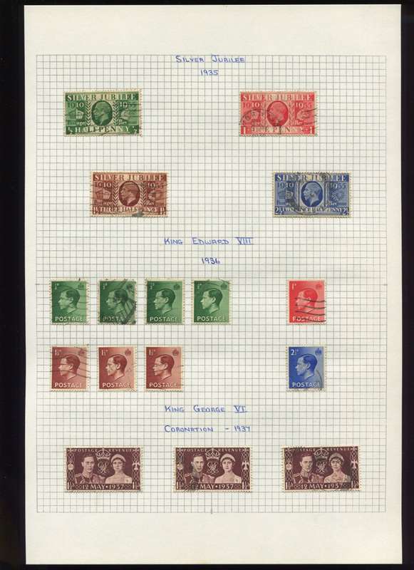 Great Britain - 16 Stamps Mounted on Old Album Page
