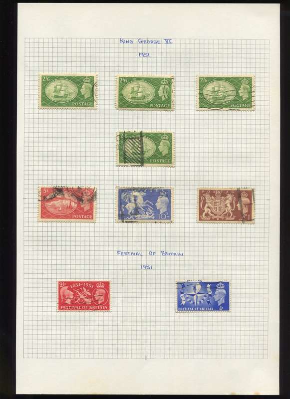 Great Britain - 9 Stamps Mounted on Old Album Page