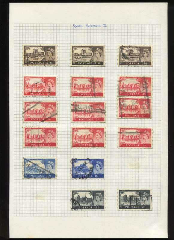 Great Britain - 16 Stamps Mounted on Old Album Page