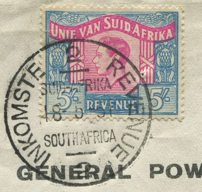 Union of SA - Document - General Power of Attorney - 5 /- 1946 Stamp - Langues Error