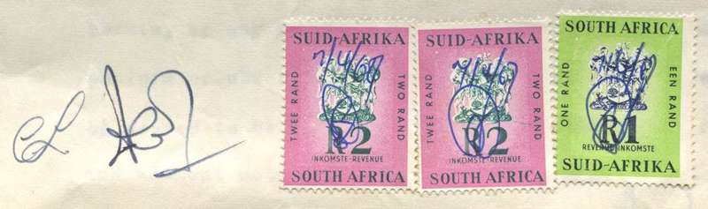 RSA - Document - Lees Agreement - 2 x R 2 and 1 x R 1 1961 Stamps