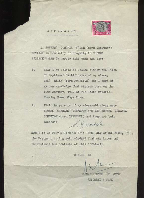 Union of SA - Document - Affidavit - 1 /- 1946 Stamps