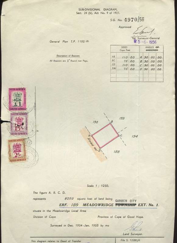 Union of SA - Document - Sub-Division - 1 x 2 /-  , 1 x 15 /-  and 1 x 1 pound 1954 Stamps