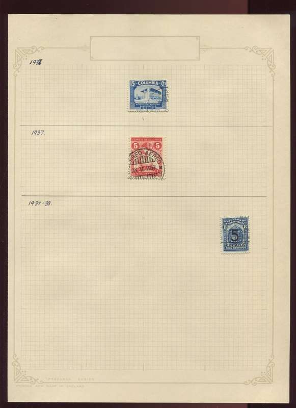 Colombia - 3 Stamps Mounted on Old Album Page