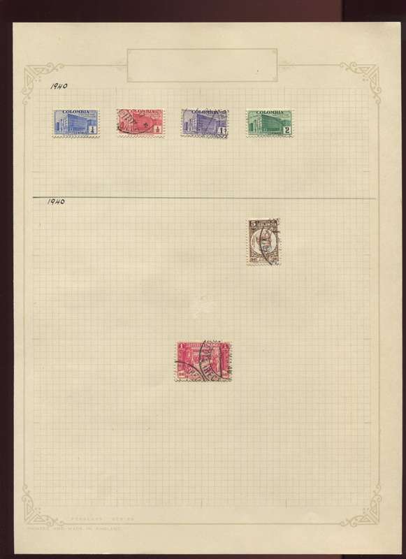 Colombia - 6 Stamps Mounted on Old Album Page