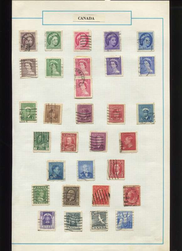 Canada - 31 Stamps Mounted on Old Album Page