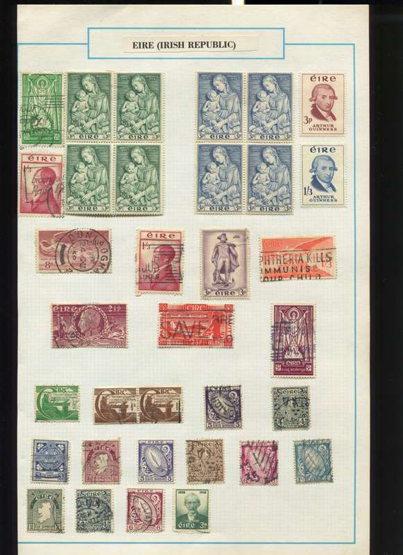 Ireland - 34 Stamps Mounted on Old Album Page