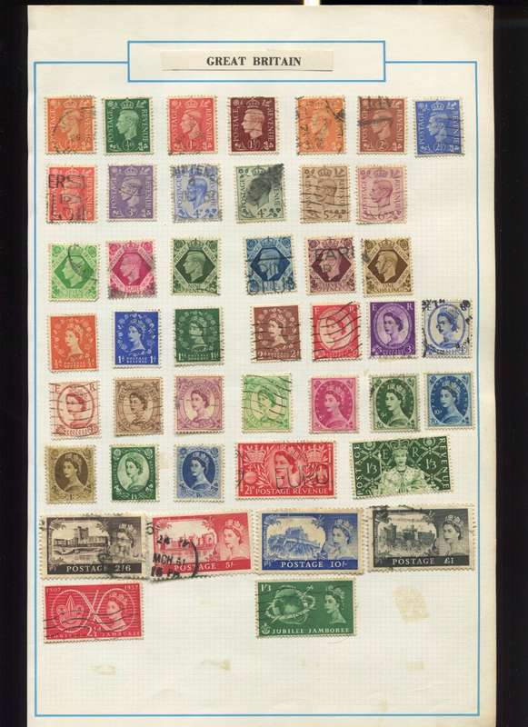 Great Britain - 44 Stamps Mounted on Old Album Page