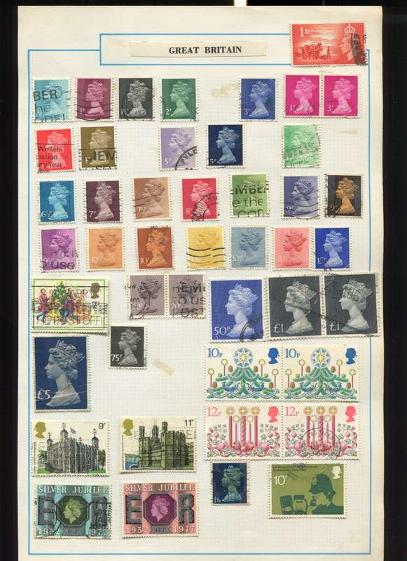 Great Britain - 45 Stamps Mounted on Old Album Page