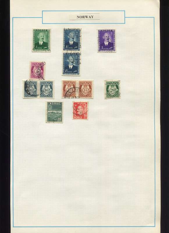 Norway - 12 Stamps Mounted on Old Album Page