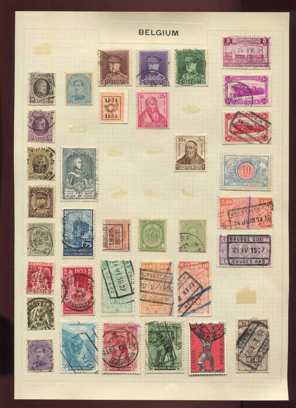 Belgium - 35 Stamps Mounted on Old Album Page
