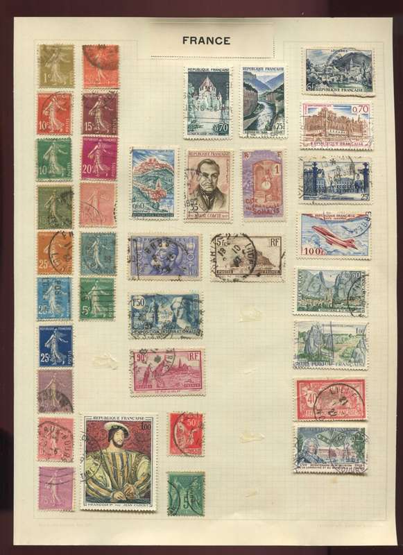 France and Colonies - 36 Stamps Mounted on Old Album Page