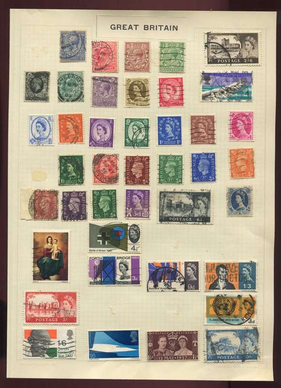 Great Britain - 41 Stamps Mounted on Old Album Page