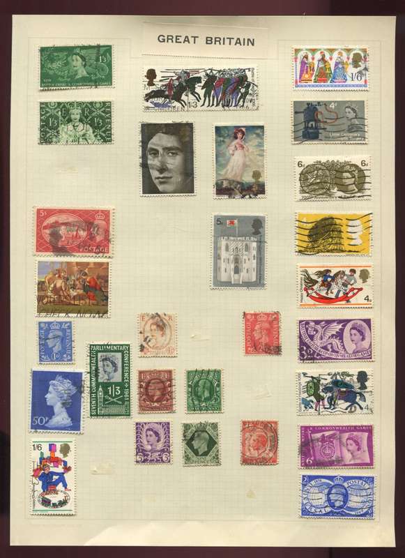 Great Britain - 28 Stamps Mounted on Old Album Page