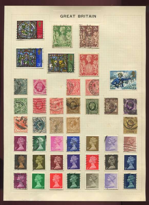 Great Britain - 44 Stamps Mounted on Old Album Page