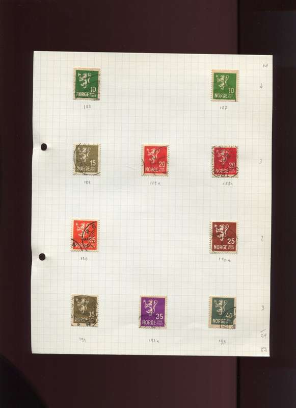 Norway - 10 Stamps Mounted on Old Album Page