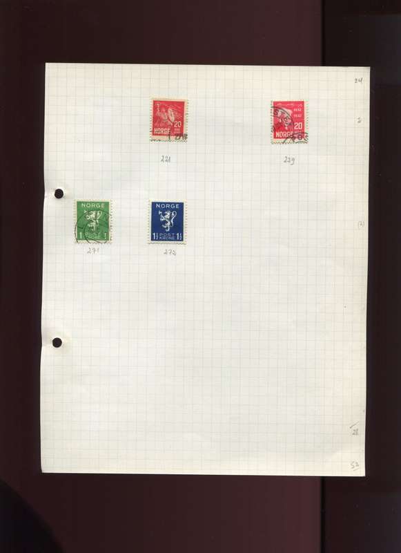 Norway - 4 Stamps Mounted on Old Album Page