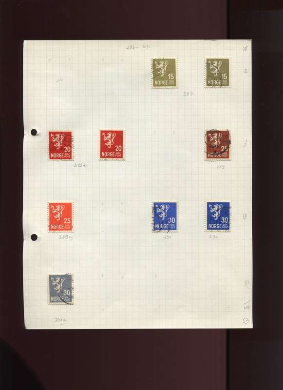 Norway - 9 Stamps Mounted on Old Album Page
