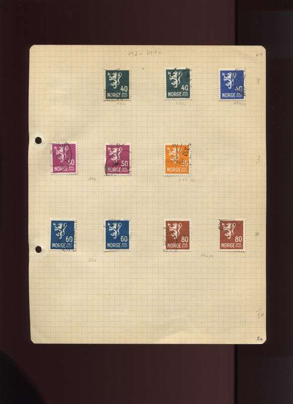 Norway - 10 Stamps Mounted on Old Album Page
