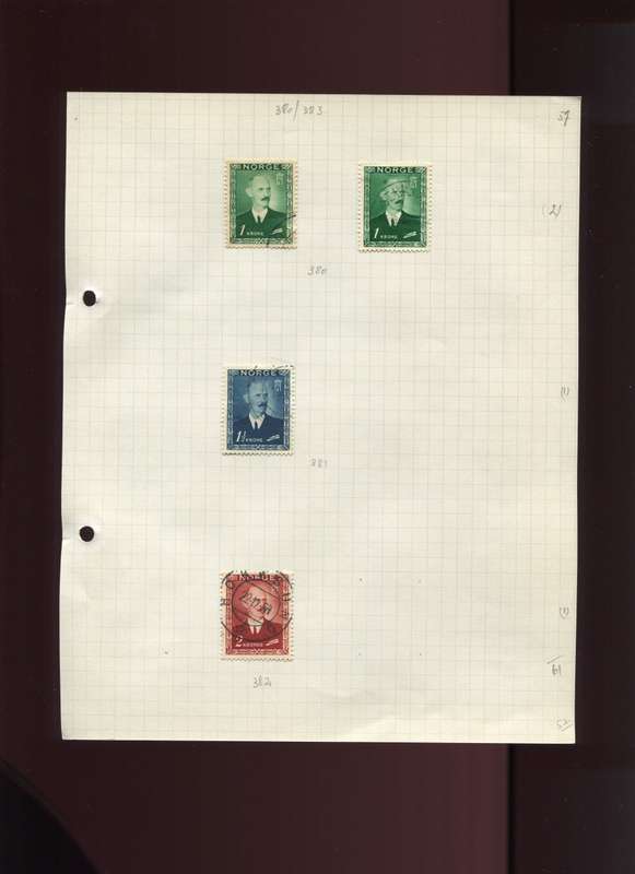 Norway - 4 Stamps Mounted on Old Album Page