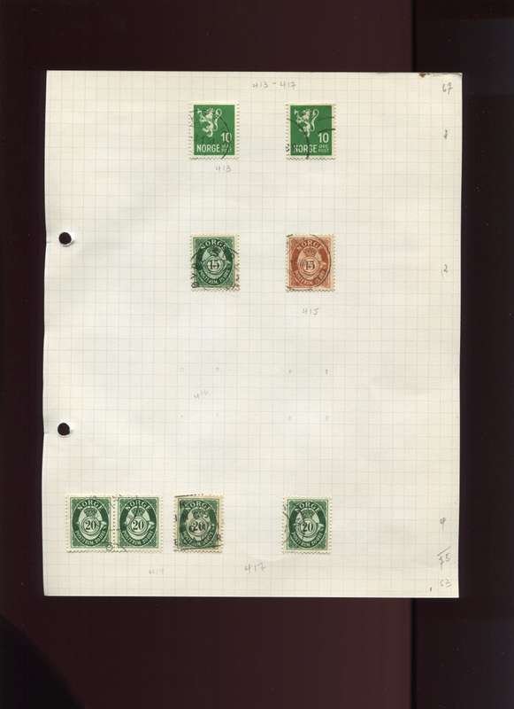 Norway - 8 Stamps Mounted on Old Album Page