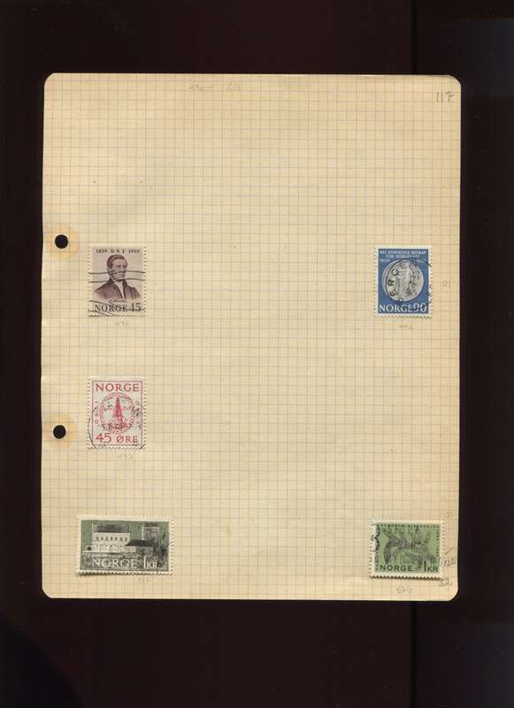 Norway - 5 Stamps Mounted on Old Album Page