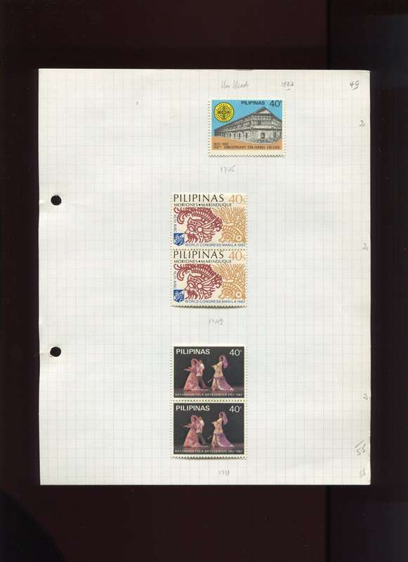 Philippines - 5 Stamps Mounted on Old Album Page