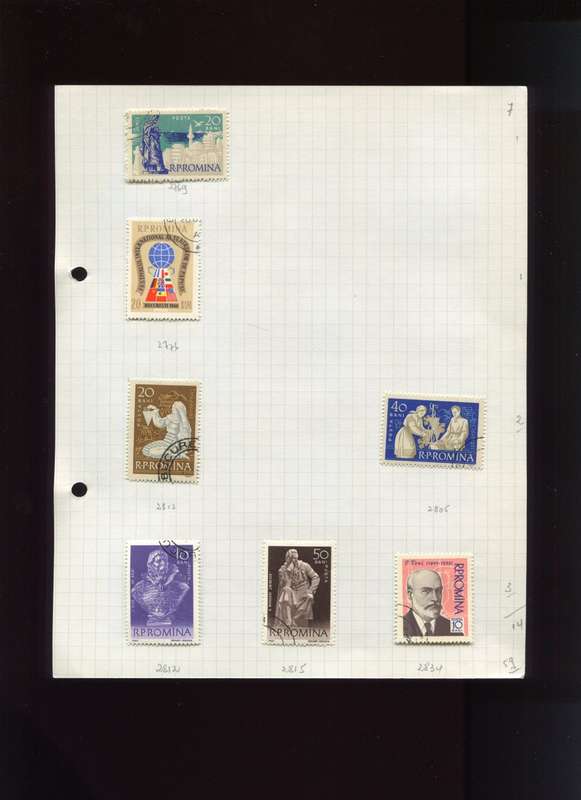 Romania - 7 Stamps Mounted on Old Album Page