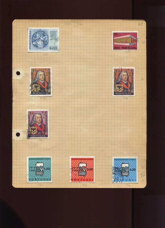 Portugal - 8 Stamps Mounted on Old Album Page