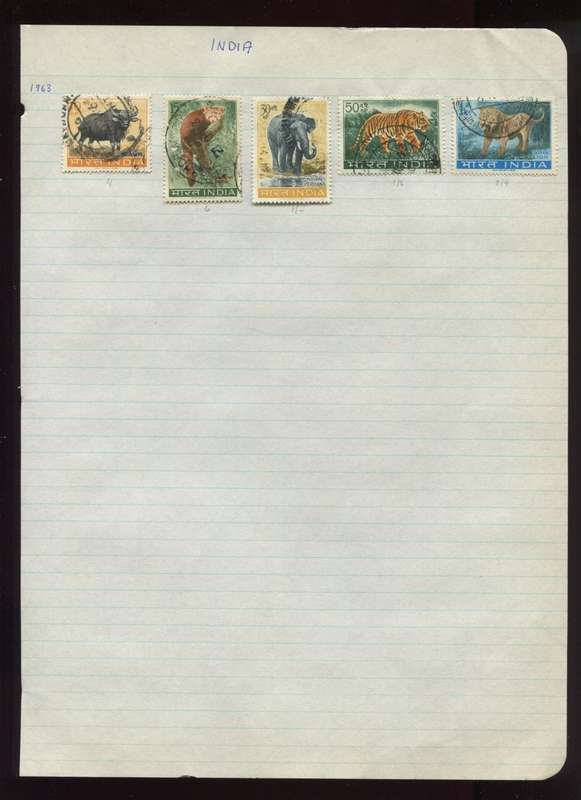 India - 5 Stamps Mounted on Old Album Page