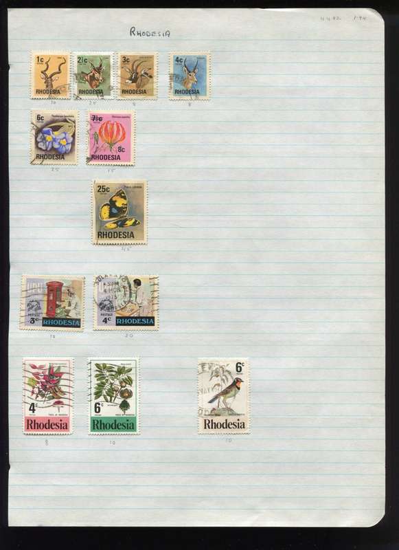Rhodesia - 12 Stamps Mounted on Old Album Page