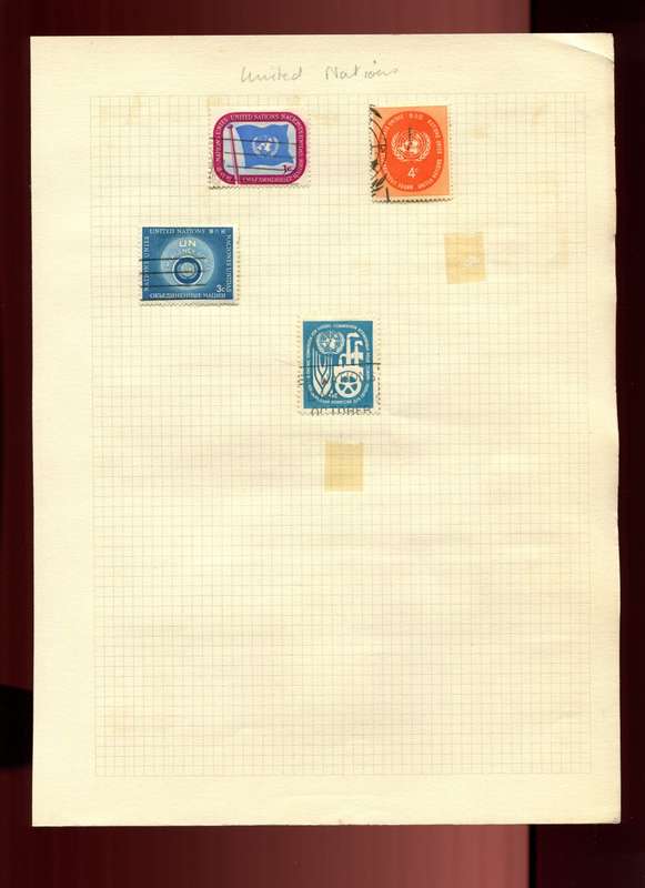 United Nations  - 4 Stamps on Old Album Page