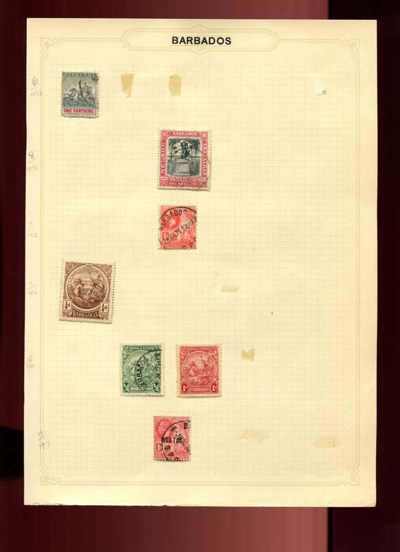 Barbados  - 7 Stamps on Old Album Page