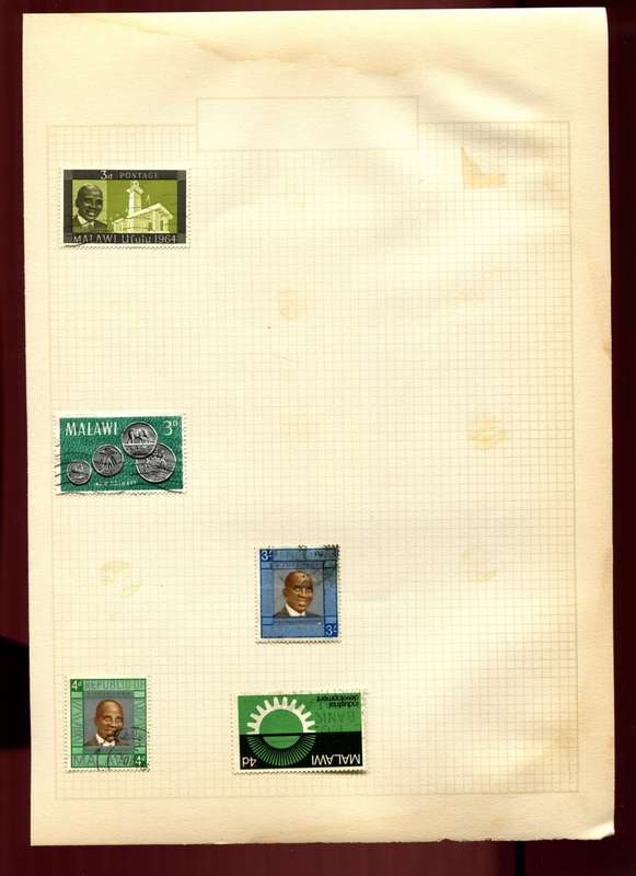 Malawi  - 5 Stamps on Old Album Page