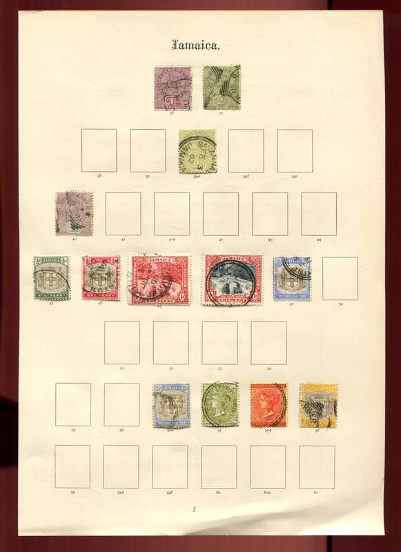 Jamaica - 13 Stamps on Old Album Page