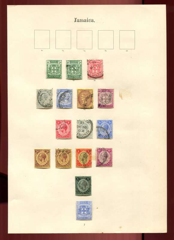 Jamaica - 16 Stamps on Old Album Page