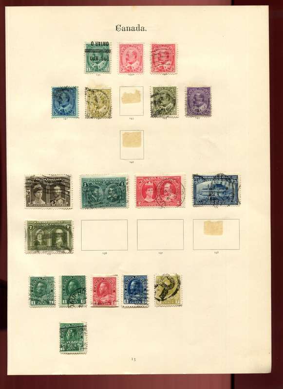 Canada - 18 Stamps on Old Album Page