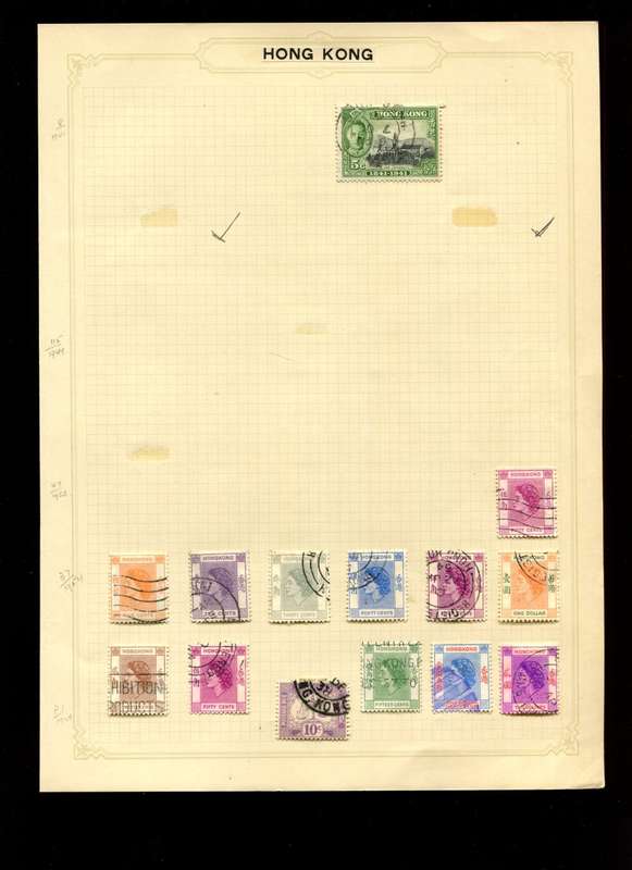 Hong Kong  - 14 Stamps on Old Album Page
