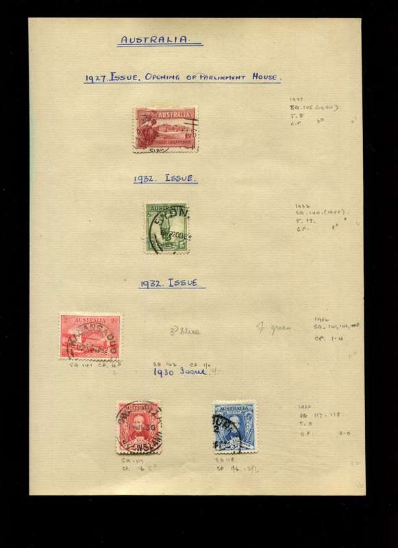Australia - 5 Stamps on Old Album Page