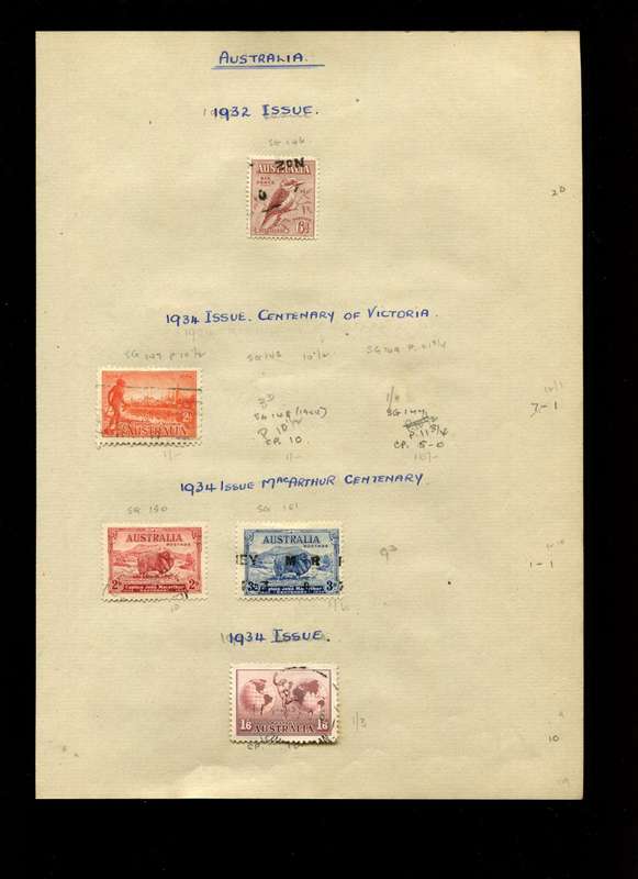Australia - 5 Stamps on Old Album Page