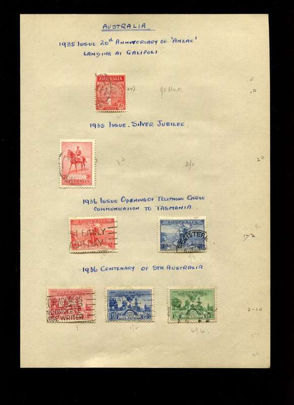 Australia - 7 Stamps on Old Album Page