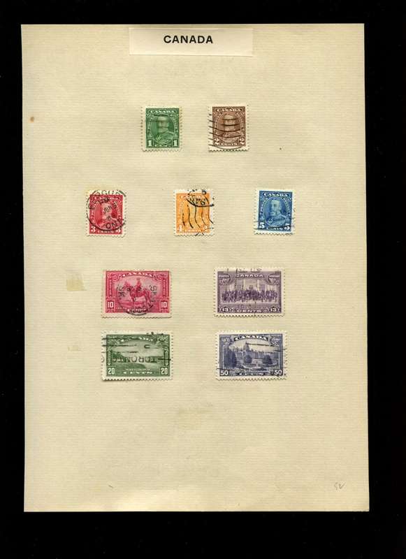 Canada - 9 Stamps on Old Album Page
