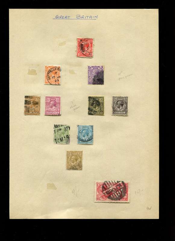 Great Britain - 11 Stamps on Old Album Page