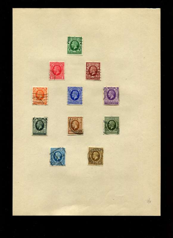 Great Britain - 11 Stamps on Old Album Page