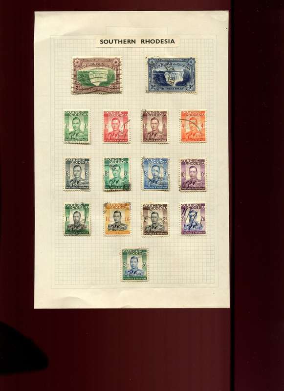 Southern Rhodesia - 15 Stamps on Old Album Page