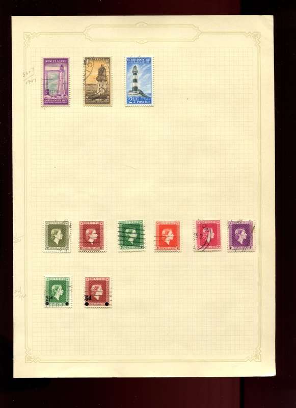 New Zealand - 11 Stamps on Old Album Page