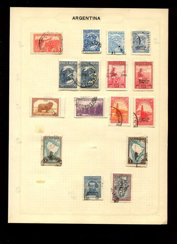 Argentina - 16 Stamps on Old Album Page