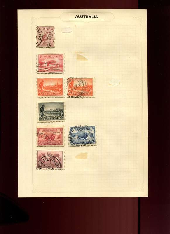 Australia -  8 Stamps Mounted on Old Album Page